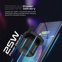 Promate GaN USB-C Charger, Ultra-Compact USB-C Wall Charger with Fast-Charging USB-C 25W, Black