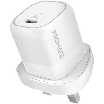 Promate GaN USB-C Charger, Ultra-Compact USB-C Wall Charger with Fast-Charging