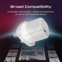Promate GaN USB-C Charger, Ultra-Compact USB-C Wall Charger with Fast-Charging