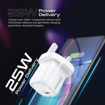 Promate GaN USB-C Charger, Ultra-Compact USB-C Wall Charger with Fast-Charging