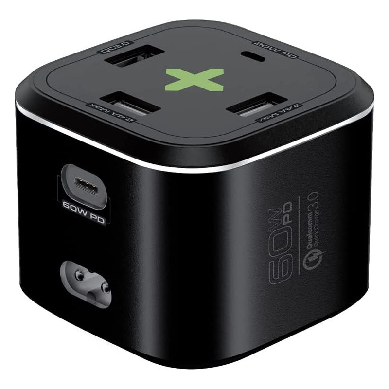 Promate USB-C Charging Station, Multi-Port Hub with 60W/20W Dual USB-C Power Delivery, Black