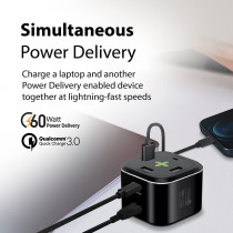 Promate USB-C Charging Station, Multi-Port Hub with 60W/20W Dual USB-C Power Delivery, Black