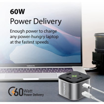 Promate USB-C Charging Station, Multi-Port Hub with 60W/20W Dual USB-C Power Delivery