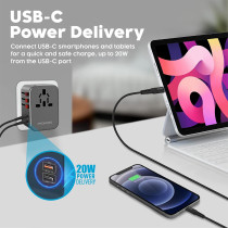 Promate Travel Adapter, Universal Grounded Power Adapter with 1840W AC Socket