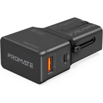 Promate International Travel Adapter with Type-C 20W PD Port, QC 3.0, TriPlug-PD20 Black