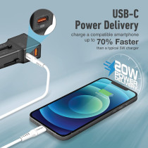 Promate International Travel Adapter with Type-C 20W PD Port, QC 3.0, TriPlug-PD20 Black