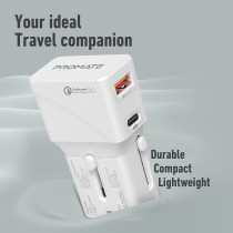 Promate Travel Adapter, All-In-One Charger with 20W Fast USB-C Charging Port, White