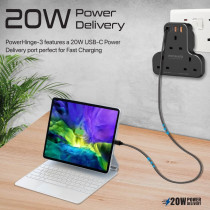 Promate Power Strip, 6-in-1 multi-Plug Wall Mounted Power Extension with 3250W 3 AC Outlets, Black