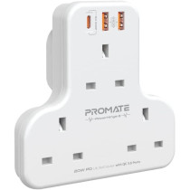 Promate Power Strip, 6-in-1 multi-Plug Wall Mounted Power Extension with 3250W 3 AC Outlets, White