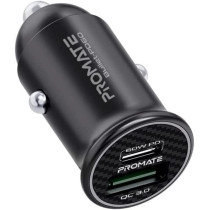 Promate 60W USB-C Car Charger, Super-Fast Type-C Power Delivery Car Charger with 18W Quick Charge 3.0 USB Port