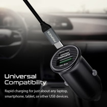 Promate 60W USB-C Car Charger, Super-Fast Type-C Power Delivery Car Charger with 18W Quick Charge 3.0 USB Port