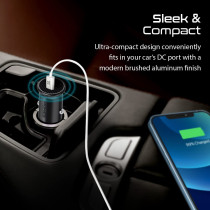 Promate 60W USB-C Car Charger, Super-Fast Type-C Power Delivery Car Charger with 18W Quick Charge 3.0 USB Port
