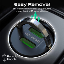 Promate USB-C Car Charger, Ultra-Compact Fast 40W Power Delivery Adapter with Dual USB-C Ports