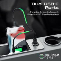 Promate USB-C Car Charger, Ultra-Compact Fast 40W Power Delivery Adapter with Dual USB-C Ports
