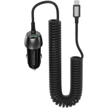 Promate USB-C Car Charger with Cable, Universal 33W Power Delivery DC Charger with Built-In Type-C Coiled Cord