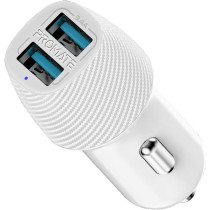 Promate Car Charger, Ultra-Compact Smart Dual USB Car Charger with 3.4A Fast Charging Car Adapter (White)