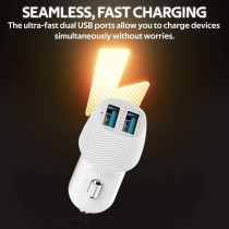 Promate Car Charger, Ultra-Compact Smart Dual USB Car Charger with 3.4A Fast Charging Car Adapter (White)