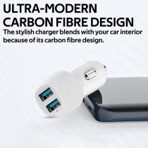 Promate Car Charger, Ultra-Compact Smart Dual USB Car Charger with 3.4A Fast Charging Car Adapter (White)