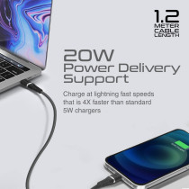 Promate USB-C to Lightning Cable, Apple MFi Certified Lightning Cable with 20W Power Delivery,Black