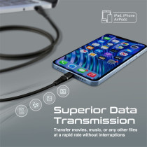 Promate USB-A to Lightning Cable, High Tensile 2.4A Super-Fast USB-A to Lightning Charger, Black