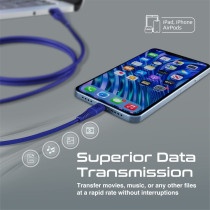 Promate USB-A to Lightning Cable, High Tensile 2.4A Super-Fast USB-A to Lightning Charger with 480 Mbps, Blue