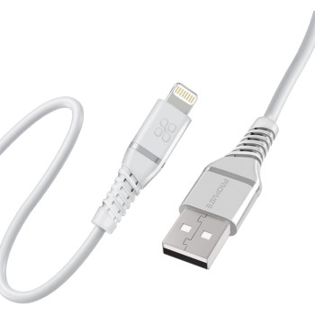 Promate USB-A to Lightning Cable, High Tensile 2.4A Super-Fast USB-A to Lightning Charger with 480 Mbps, White