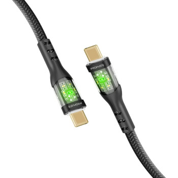 Promate USB-C to USB-C Cable, Premium 60W Power Delivery Type-C Cable with Transparent Shells, Black