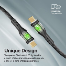 Promate USB-C to USB-C Cable, Premium 60W Power Delivery Type-C Cable with Transparent Shells, Black