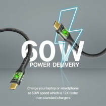 Promate USB-C to USB-C Cable, Premium 60W Power Delivery Type-C Cable with Transparent Shells, Black