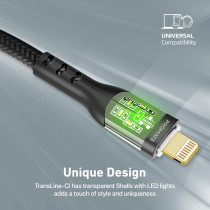 Promate USB-C to Lightning Cable, Premium 27W Power Delivery Lightning Cable with Transparent Shells, Black