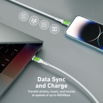 Promate USB-C to Lightning Cable, Premium 27W Power Delivery Lightning Cable with Transparent Shells, White