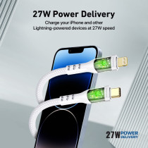 Promate USB-C to Lightning Cable, Premium 27W Power Delivery Lightning Cable with Transparent Shells, White
