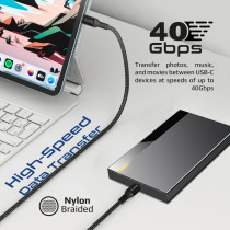Promate USB-C Cable, Ultra-Fast 240W Power Delivery Thunderbolt 3 Cable with 8K Display Support, Nylon Braided 100cm Cord
