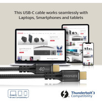 Promate USB-C Cable, Ultra-Fast 240W Power Delivery Thunderbolt 3 Cable with 8K Display Support, Nylon Braided 100cm Cord