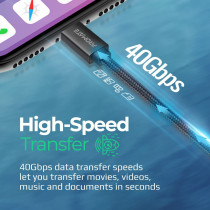 Promate USB-C Cable, Ultra HD 8k 60hz USB4 Type-C Cable with 100W Charging, High-Speed 40Gbps Data Transfer
