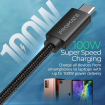 Promate USB-C Cable, Ultra HD 8k 60hz USB4 Type-C Cable with 100W Charging, High-Speed 40Gbps Data Transfer