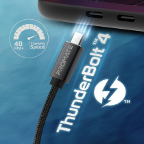 Promate USB-C Cable, Ultra HD 8k 60hz USB4 Type-C Cable with 100W Charging, High-Speed 40Gbps Data Transfer