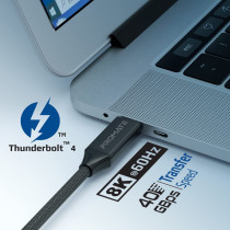 Promate USB-C Cable, Ultra HD 8k 60hz USB4 Type-C Cable with 240W Power Delivery
