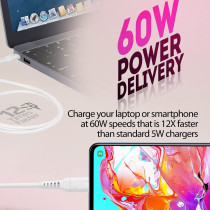 Promate USB-C to USB-C Cable, Premium 60W Power Delivery Fast Charging Type-C Cable, White
