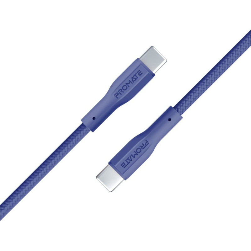 Promate USB-C to USB-C Cable, Premium 60W Power Delivery Fast Charging Type-C Cable, Navy