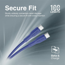 Promate USB-C to USB-C Cable, Premium 60W Power Delivery Fast Charging Type-C Cable, Navy