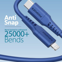 Promate USB-C To Lightning Cable, 20W Power Delivery Type-C To Lightning Soft Silicone Cord