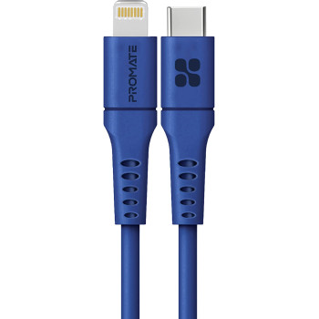 Promate USB-C to Lightning Cable, Fast-Charging 20W Power Delivery Type-C to Lightning Soft Silicone Cord with 480 Mbps