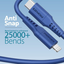 Promate USB-C to Lightning Cable, Fast-Charging 20W Power Delivery Type-C to Lightning Soft Silicone Cord with 480 Mbps