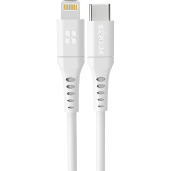 Promate USB-C to Lightning Cable, Fast-Charging 20W Power Delivery Type-C to Lightning Soft Silicone