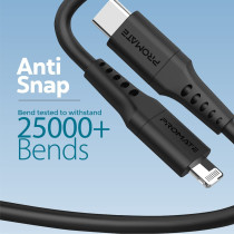 Promate USB-C to Lightning Cable, Fast-Charging 20W Power Delivery Type-C