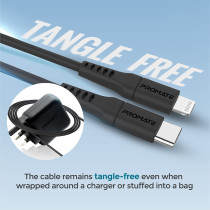 Promate USB-C to Lightning Cable, Fast-Charging 20W Power Delivery Type-C