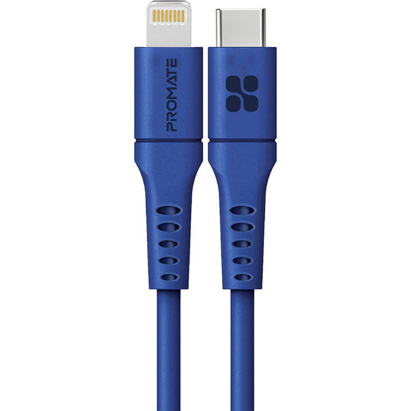 Promate USB-C to Lightning Cable, Fast-Charging 20W Power Delivery Type-C to Lightning, Anti-Tangle Cable