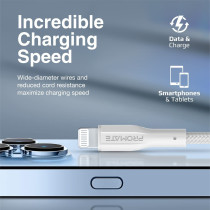 Promate USB-A to Lightning Cable, Durable 10W USB-A to Lightning Charger with 480 Mbps, White