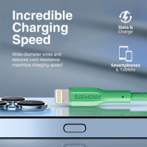 Promate USB-A to Lightning Cable, Durable 10W USB-A to Lightning Charger with 480 Mbps Data Transfer, Green